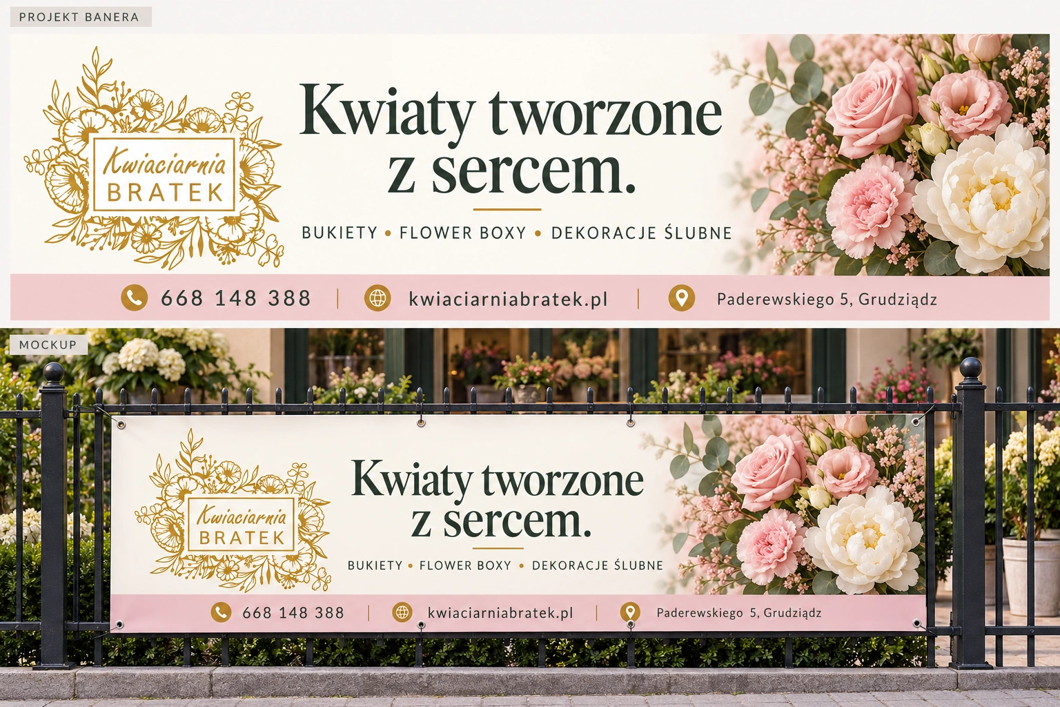 Kwiaciarnia Bratek — projekt banera i mockup